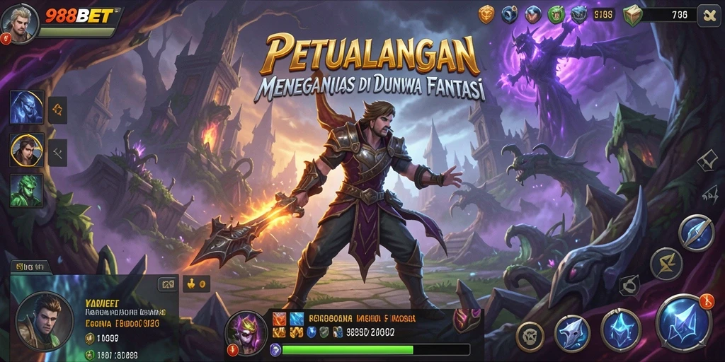 Screenshot utama 988BET menampilkan pemain menjelajahi dunia yang penuh petualangan.
