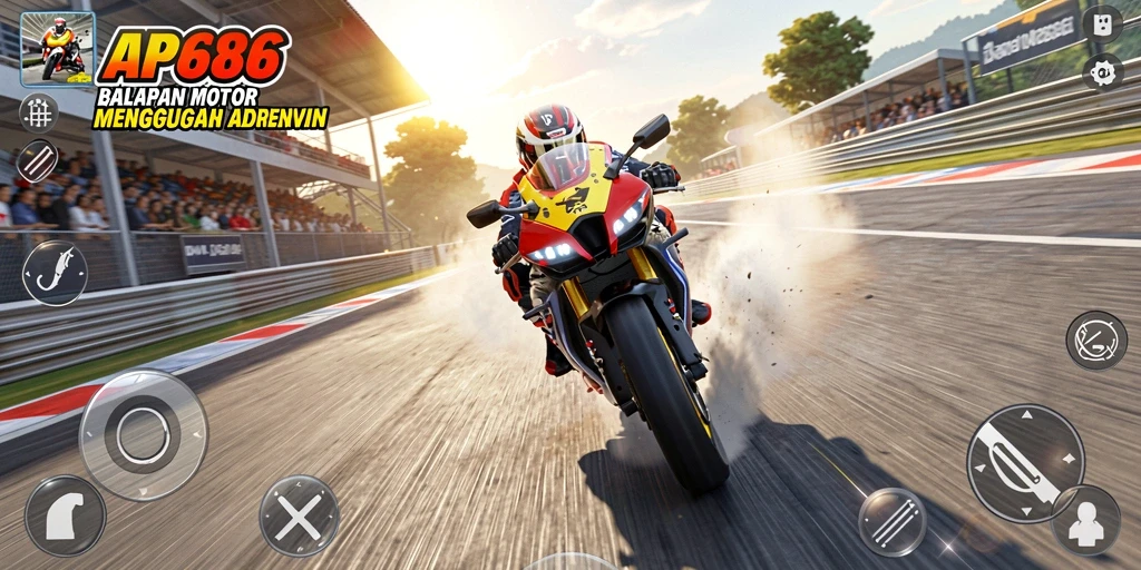 Tampilan menarik dari gameplay balapan motor di AP686 yang mendebarkan.