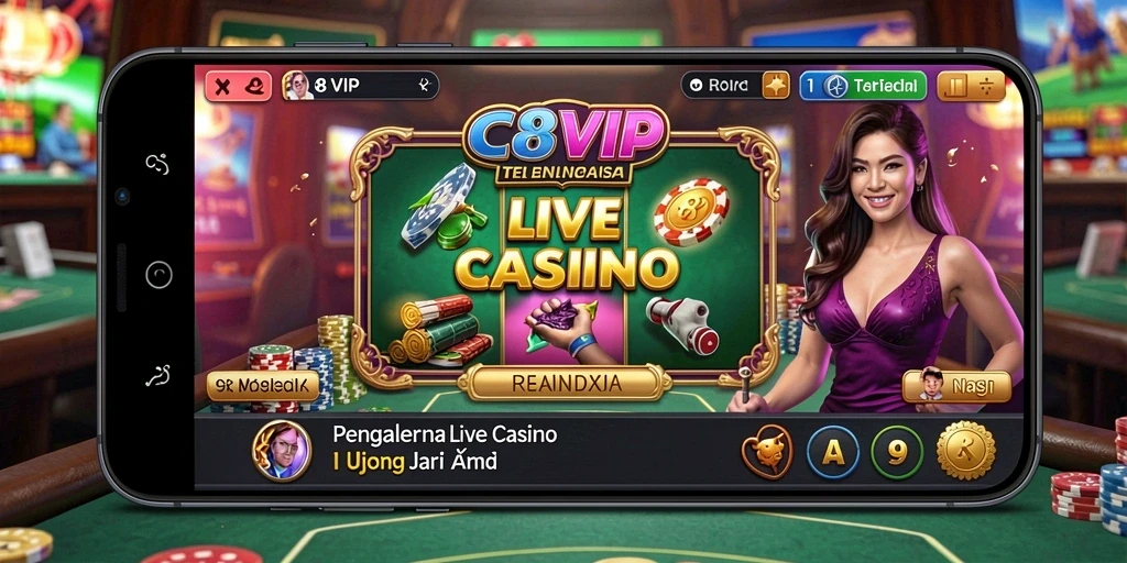 Tampilan gameplay C8VIP dengan dealer langsung dan suasana kasino yang nyata.