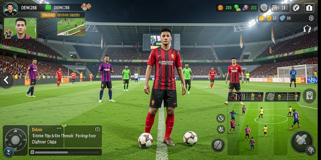 Tampilan gameplay menarik dari DEWI288 menampilkan aksi sepak bola yang seru.