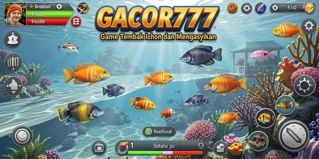 Tampilan permainan GACOR777 saat menembak ikan di lautan.