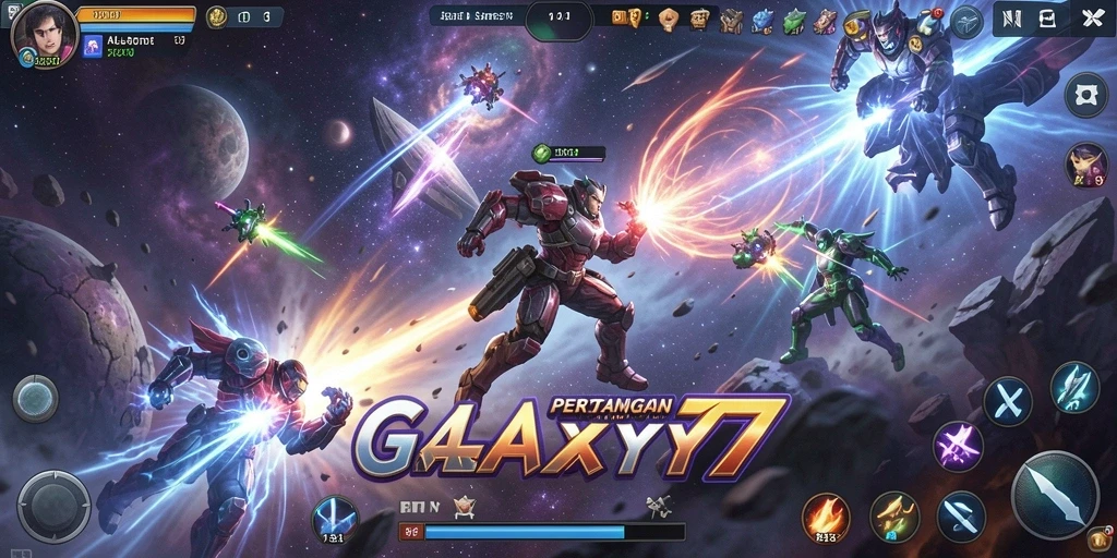 Tampilan gameplay seru di GALAXY77 dengan efek visual luar angkasa.
