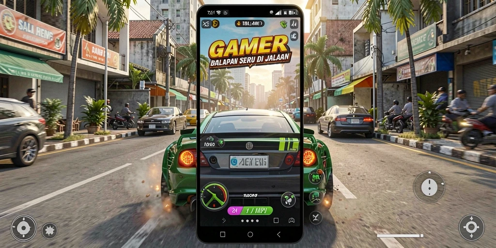 Screenshot GAMERP menampilkan aksi balapan yang intens dan grafik yang memukau.