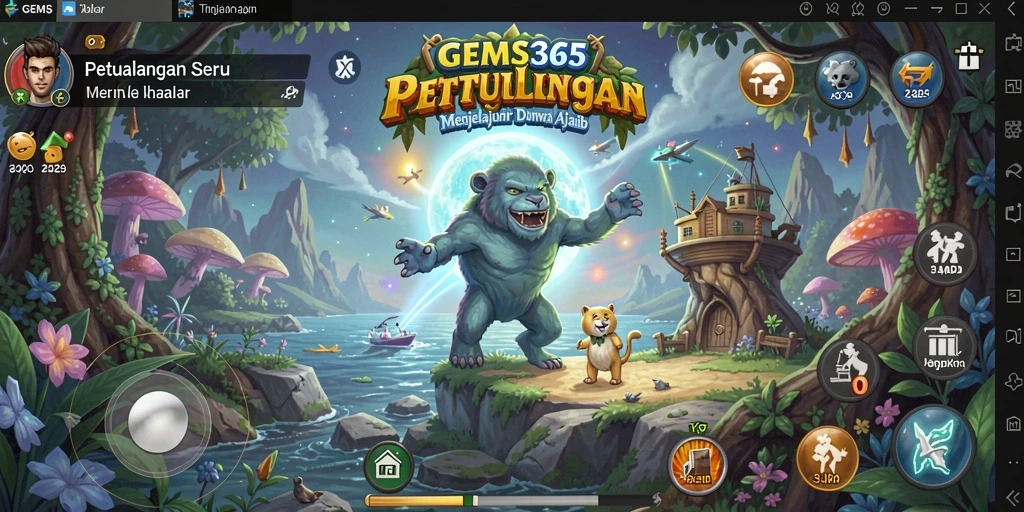 Tampilan gameplay GEMS365 menampilkan eksplorasi dunia yang menakjubkan.