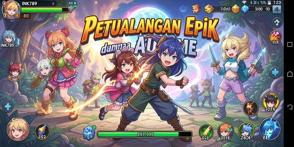 Screenshot gameplay INK789 menampilkan karakter anime dalam aksi yang mendebarkan.