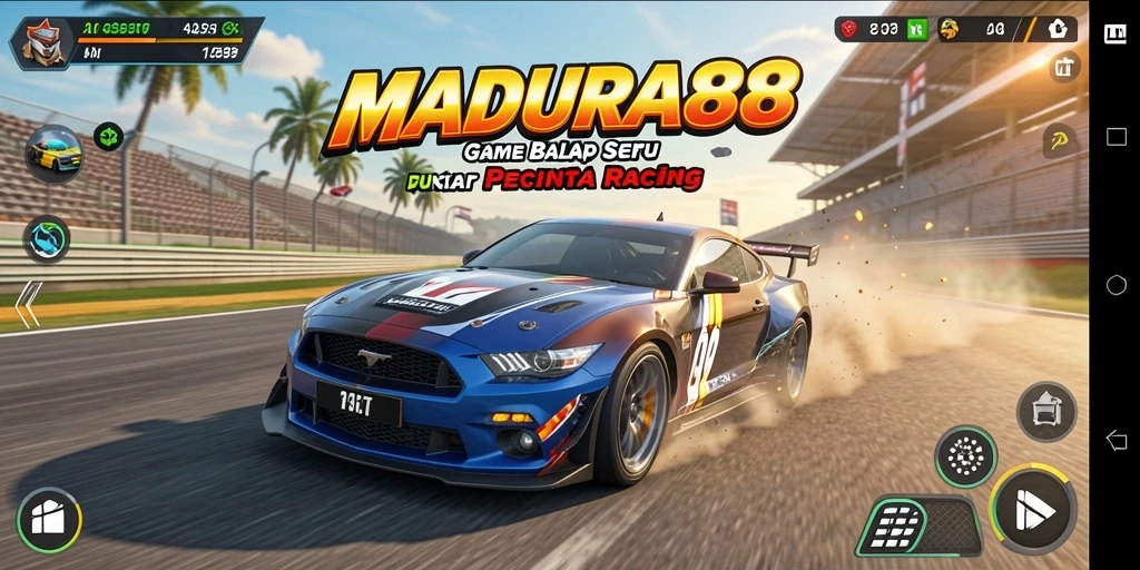 Screenshot utama MADURA88 menampilkan aksi balap yang mendebarkan.