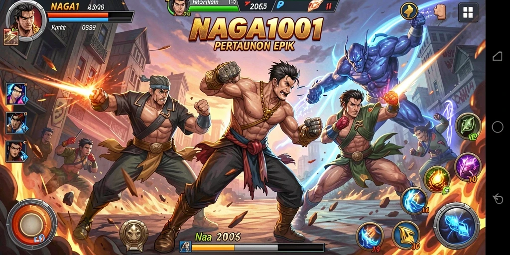 Screenshot gameplay NAGA1001 menampilkan aksi pertarungan yang mendebarkan.