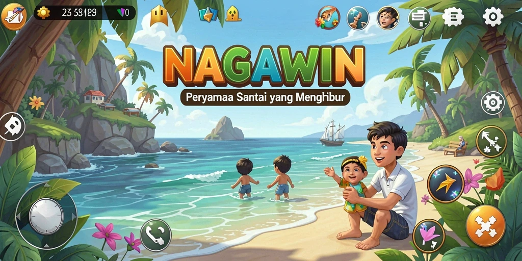Tampilan gameplay NAGAWIN yang cerah dan penuh warna.