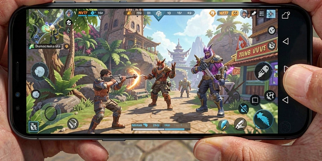 Tangkapan layar gameplay NV77 yang menarik dan penuh warna.