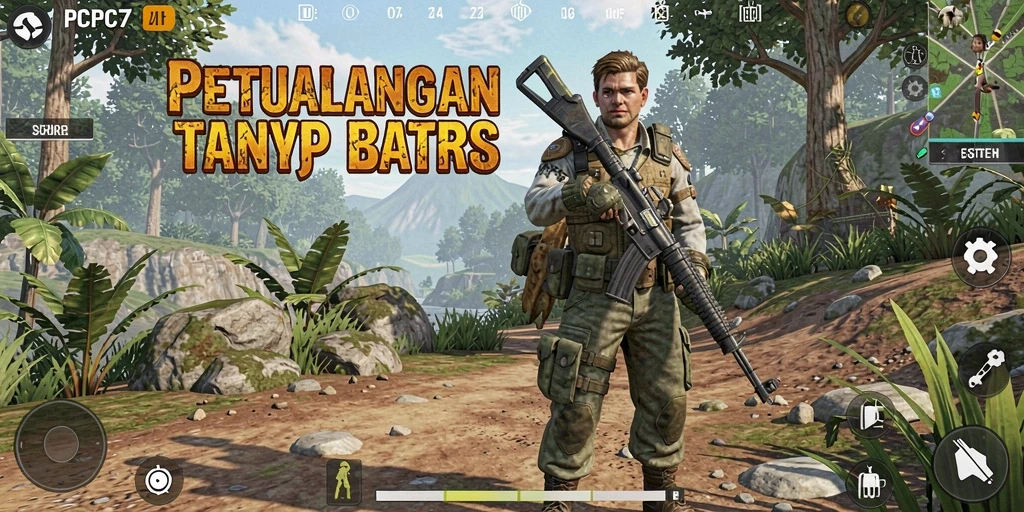 Screenshot gameplay PCPC7 yang menunjukkan eksplorasi dunia terbuka.