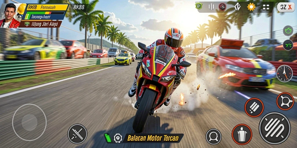 Gameplay seru RK88 dengan balapan motor yang menegangkan.