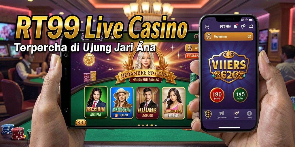 Screenshot RT99 menampilkan dealer profesional dan suasana kasino yang vibrant.