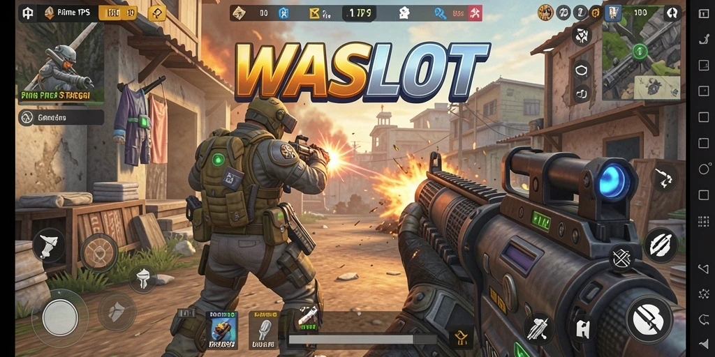 Tampilan gameplay <strong>WASLOT</strong> yang menegangkan dalam aksi TPS.